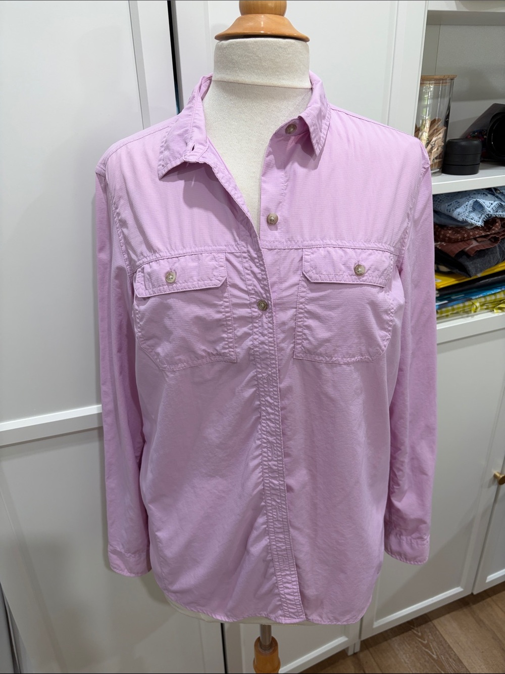 Eddie Bauer Women's Light Pink Button-Up Activewear Shirt Size: M tall